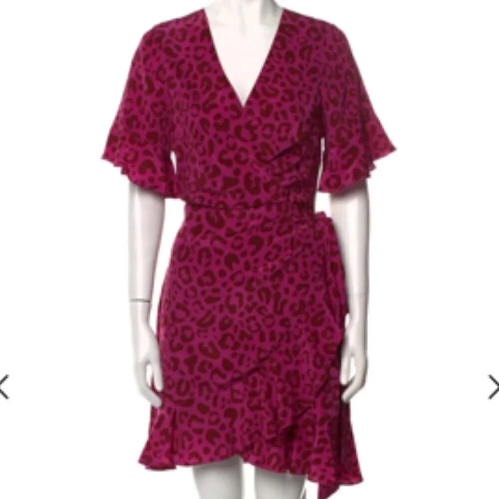 Marie Oliver Silk Leopard Wrap Dress Pink Ruffle Mini XS - Picture 11 of 12
